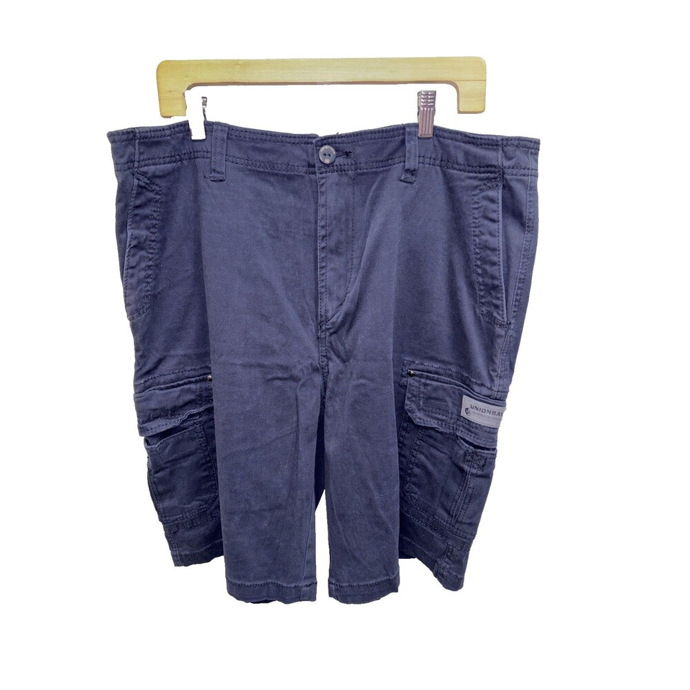 Unionbay Men Blue Cargo Shorts Cotton Canvas Zip Solid Flat Front Pockets 38